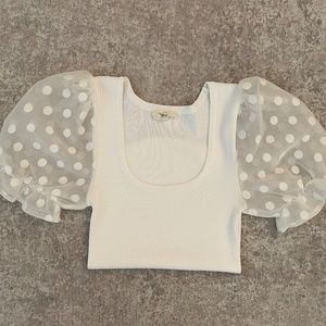 Red Dress Ribbed White Puff Sleeve Top (S)